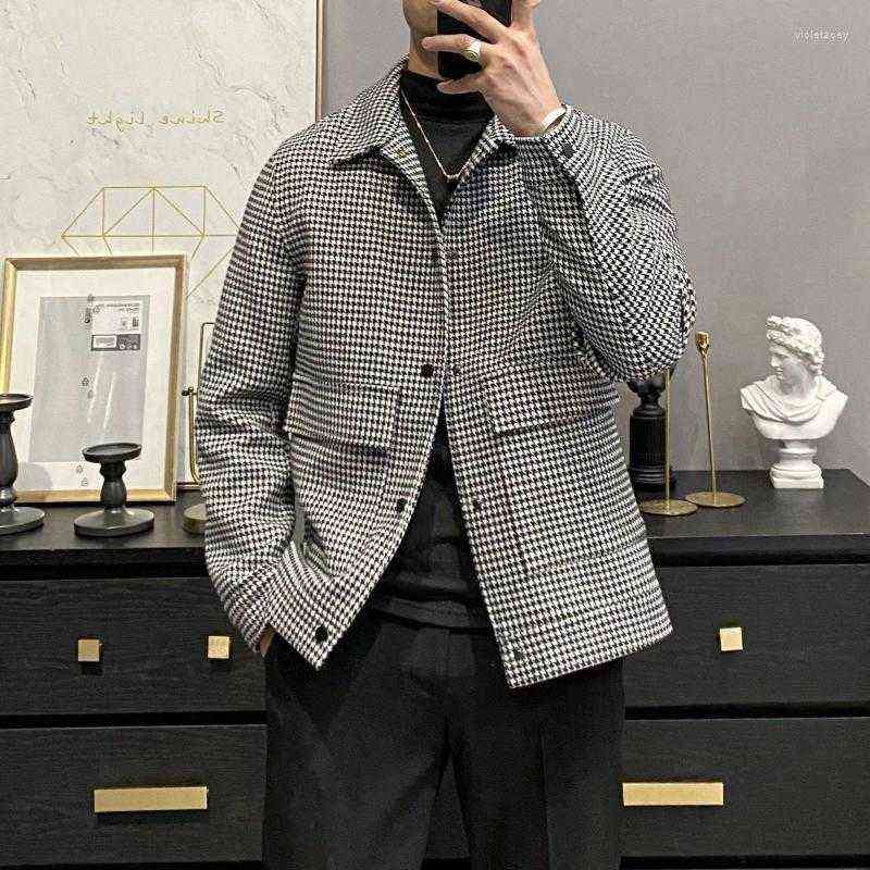 

Men's Wool & Blends 2022 Plaid Jacket Men Thicker Winter Trench Coat Casual Slim Fit Short Steetwear Woolen Windbreaker Hombre 3XL Viol22 T220810, White