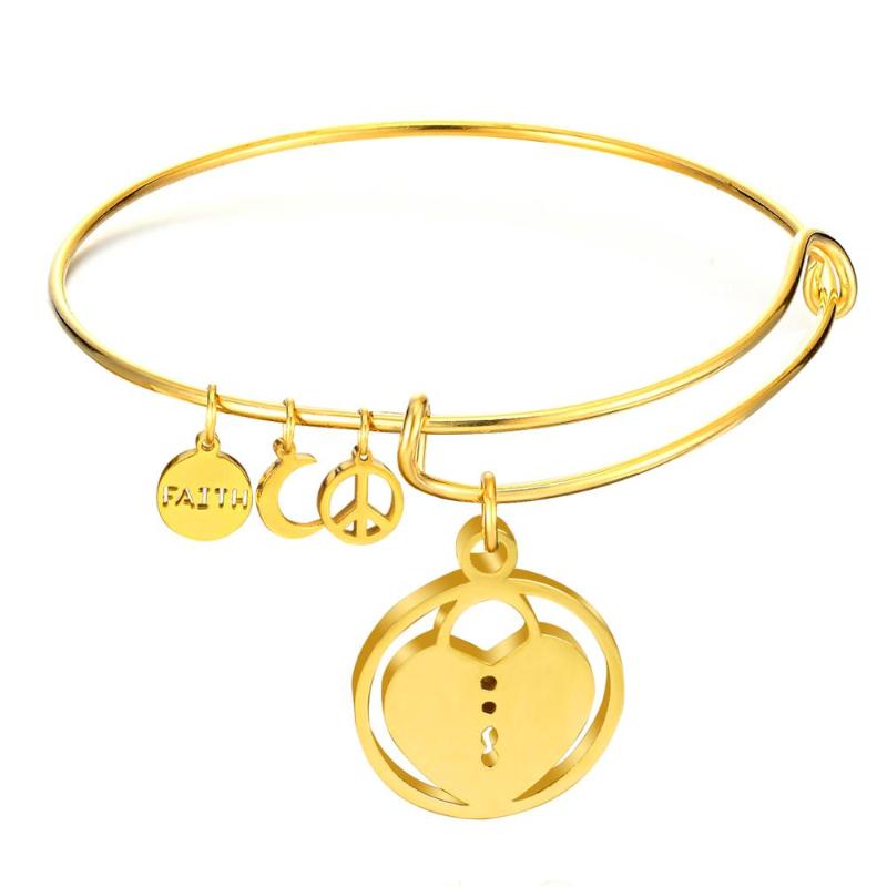 

Bangle Classic Women Stainless Steel Expandable Wire Round Heart Shape Bangles For Baby Gold/Steel Adjustable BanglesBangle