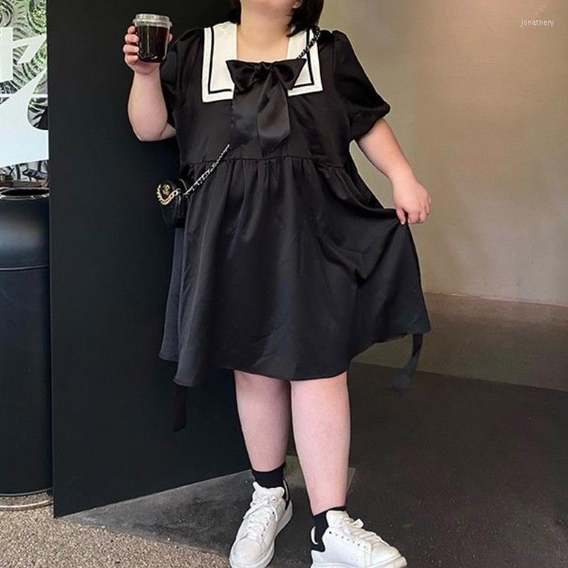 

Plus Size Dresses HOUZHOU Kawaii Dress 4xl Women Summer Japanese Preppy Style Sailor Collar Lolita Bow Patchwork Jk Oversize Robe Jona22, Black