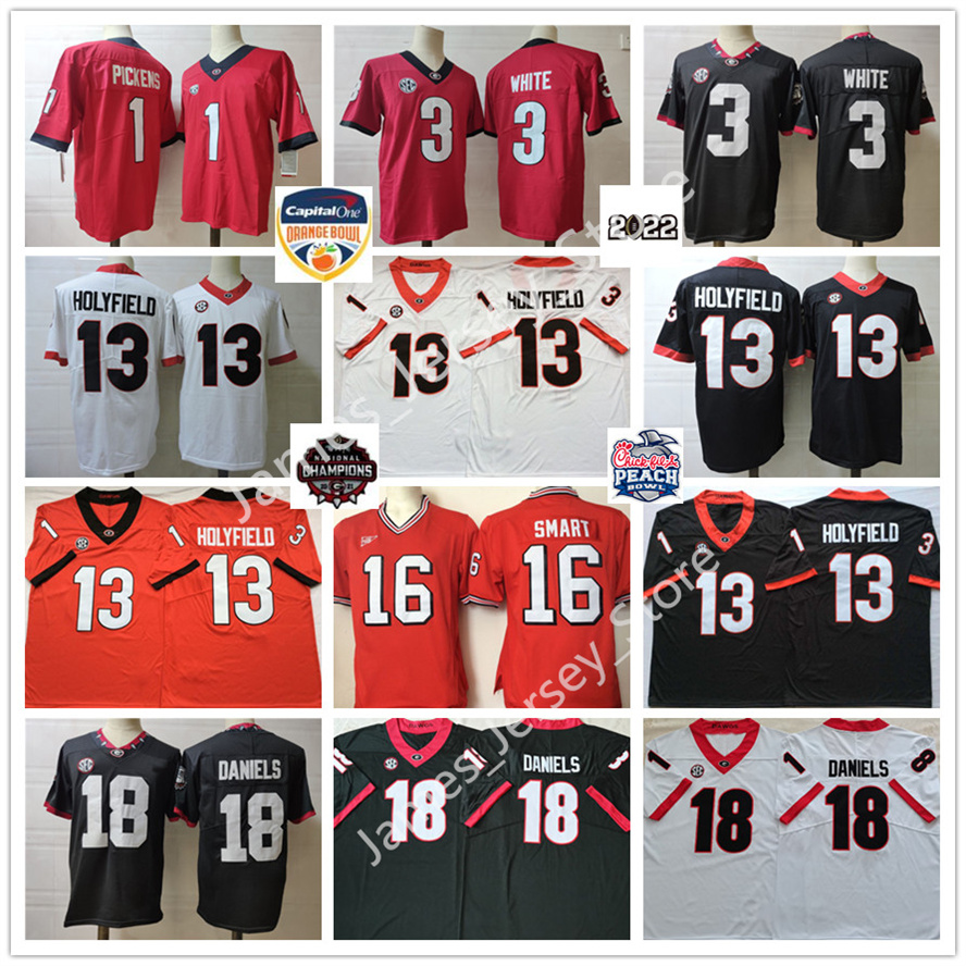 

16 Kirby Smart Jersey 18 JT Daniels 1 George Pickens Jersey 3 Zamir White 13 Elijah Holyfield Jerseys 2022 NCAA Georgia Bulldogs UGA Stitched College Football Wears, 13 elijah holyfield red jersey