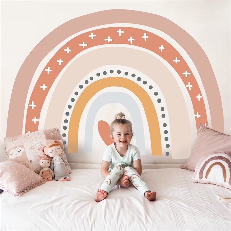 

Boho Large Rainbow Beige Pink Watercolor Wall Sticker Vinyl DIY Removable Wall Decals Nursery Girls Room Playroom Home Decor 220613