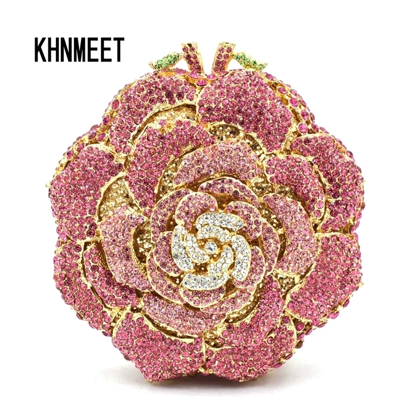 

5 Color Luxury Candy Multicolor Flower Crystal Chain Clutch Golden Diamond Wedding Women Party Evening Bag SC589 220616, Customized wholesale