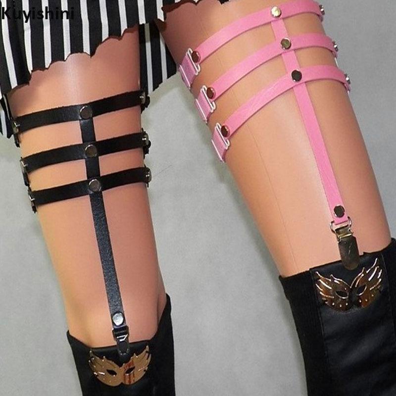 

Belts One Pc Sexy Hip Hop Nightclub Dance Rock Three Row Leather Leg For Women Adjustable Punk Garter Thigh Belt, White