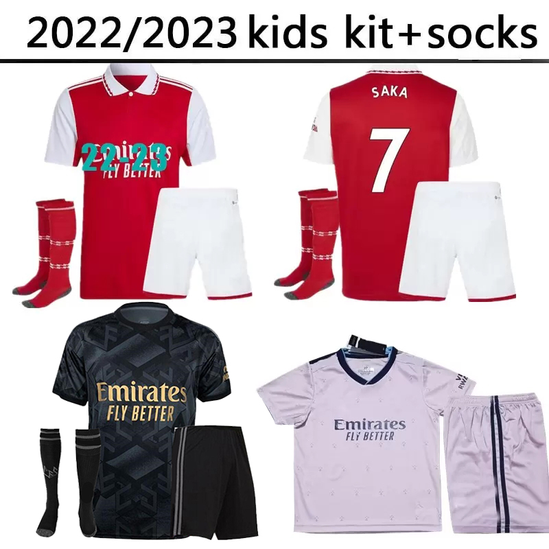 

23 PEPE SAKA soccer jerseys home away kids kit socks Gunners ODEGAARD THOMAS WILLIAN NICOLAS TIERNEY SMITH ROWE ARSen 2022 2023 football shirt child boy
