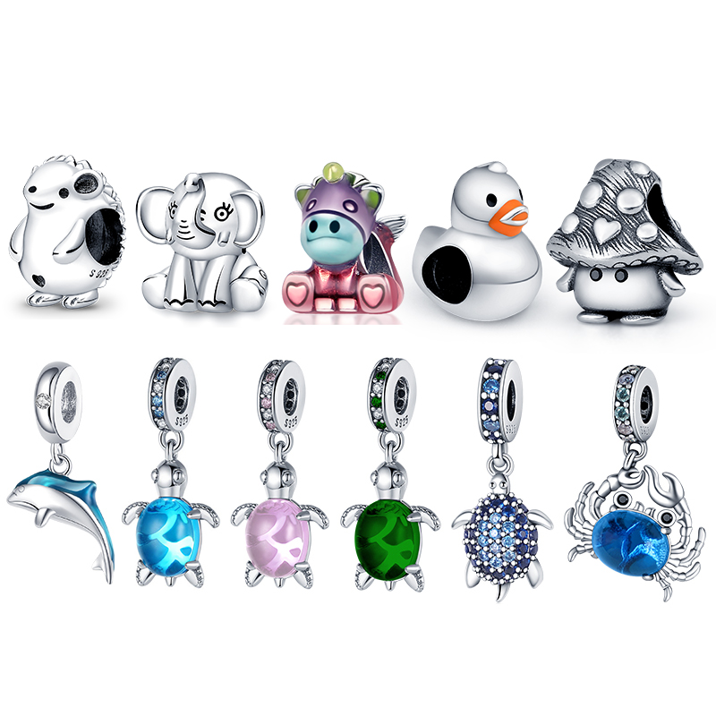 925 Argent Charme Perles Dangle Couleur Pet Animal Série Perle Fit Pandora Charmes Bracelet DIY Bijoux Accessoires