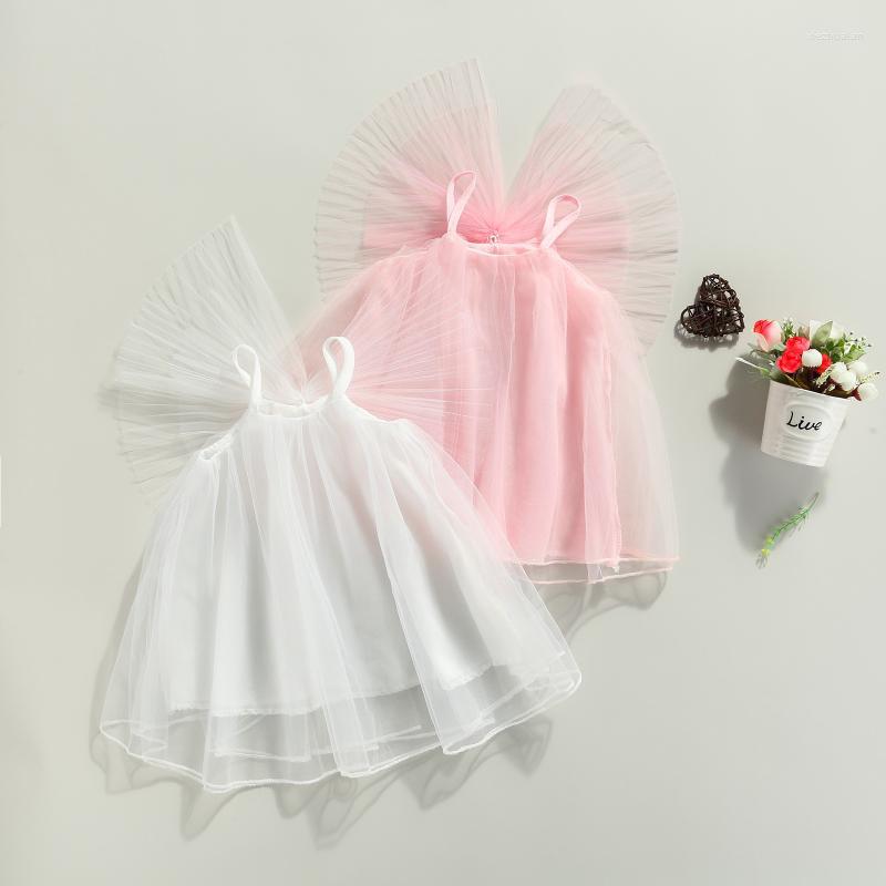 

Girl's Dresses Infant Mesh Princess Dress Baby Girls Sleeveless Solid Color U-shaped Neck Spaghetti Strap Shirt With BowknotGirl's, Pink