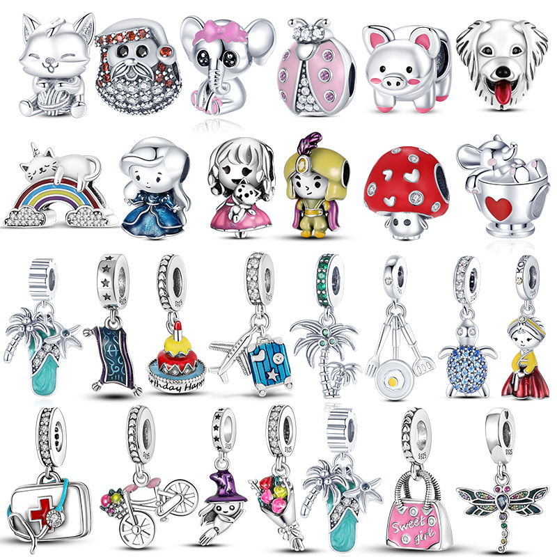 

925 Silver Fit Pandora Charm 925 Bracelet Pendant Rainbow positioning Buckle Clip charms set Pendant DIY Fine Beads Jewelry