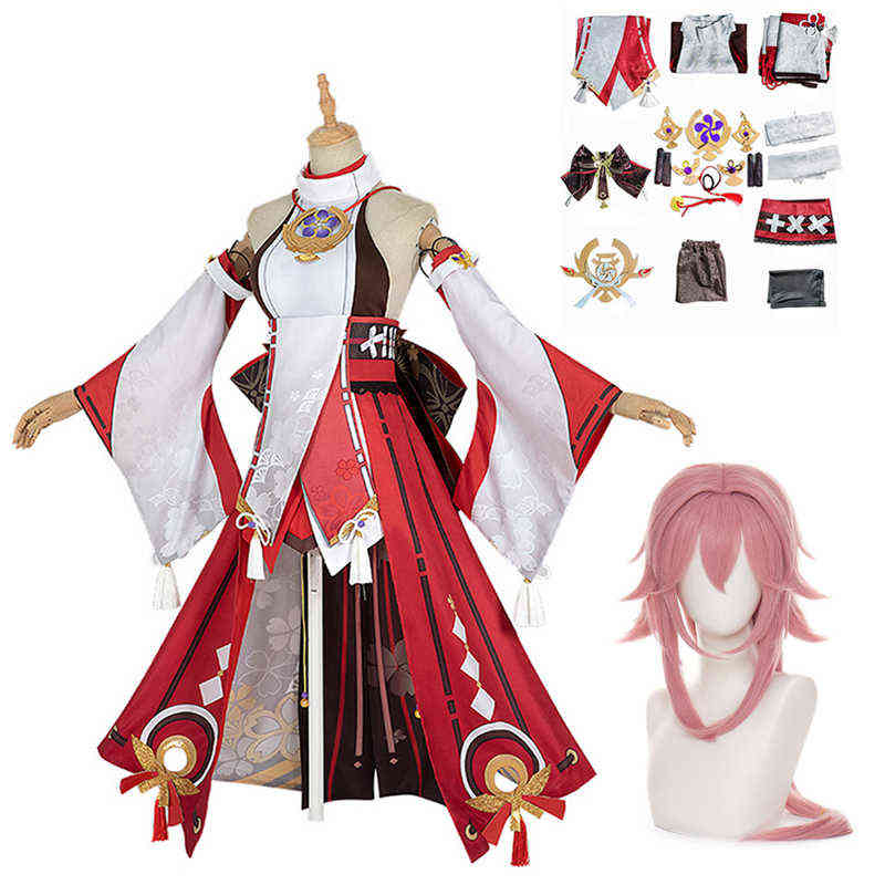 

Genshin Impact Yae Miko Guuji Yae Cosplay Come Genshin Deguisement Wig Dress Party Outfit Halloween Comes for Women H220505