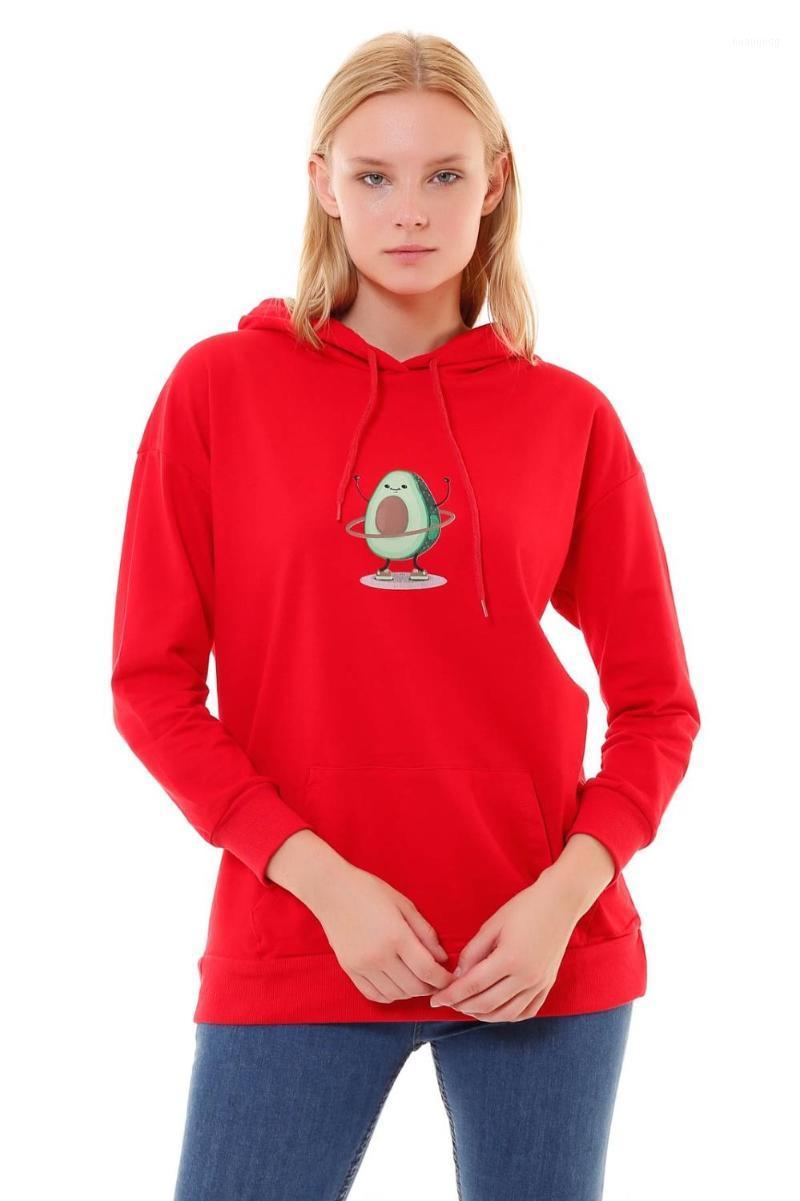 

Women' Hoodies & Sweatshirts Winter Cartoon Avocado Print Red Women Pullover Warm Casual Oversized Female Hooded