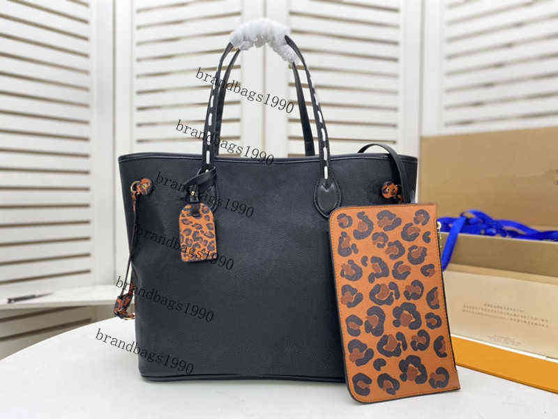 

3A White Leopard Shopping bag cowhide leather Canvas Women Totes handbags Never single shoulder bags, Black