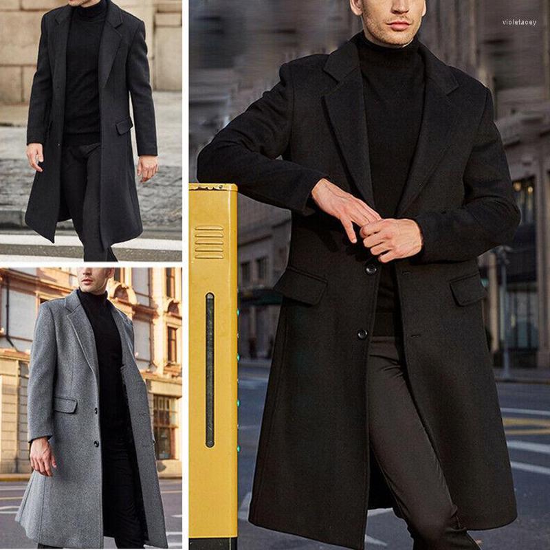 

Men' Trench Coats Autumn And Winter Long Cotton Coat Male Brand Mens Cashmere Fit Woolen Peacoat Windbreaker Street MenMen' Viol22, Black