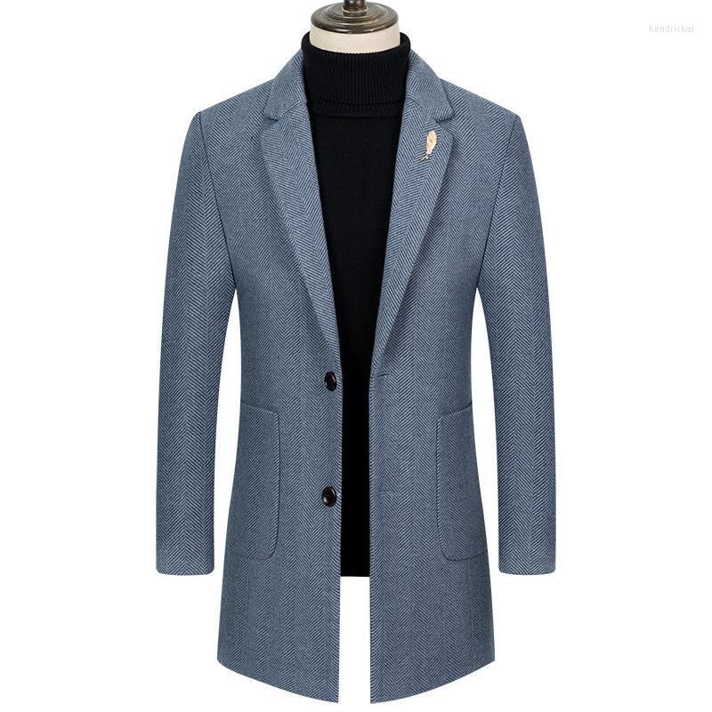 

Men's Wool & Blends 2022 Men Winter Warm Solid Color Woolen Trench Coat Slim Outwear Overcoat Long Jacket Single-breasted Jackets Kend22, Blue