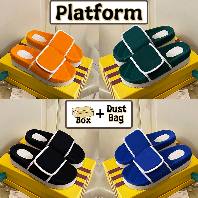 

Platform Slippers Cotton Sponge Magic Tape Beach Sandals Embossed Shoes Orange Black White Men Women Designer Shoes Summer Slides With Box, Double shoe box