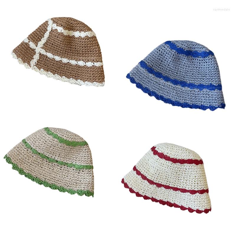 

Wide Brim Hats Women's Decor Crochet Bucket Hat Summer Spring Foldable Fisherman Vacation Gifts For GirlfriendWide, White