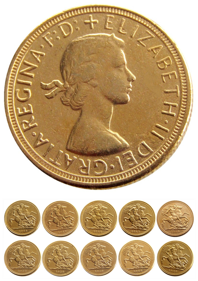 

UK A Set Of(1957-1968) 10PCS Craft REGINA FD ELIZABETH II DEI GRATIA GOLD PLATED 1 SOVEREIGN (1LSD) COPY COINS Promotion Factory Price nice home Accessories