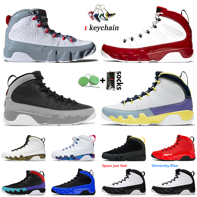 

New Fashion Mens Jumpman 9 Fire Red 9s Basketball Shoes Change The World Particle Grey White Pink Multi Color University Gold Racer Blue Trainers Sneakers Size 36-47, D37 racer blue 40-47