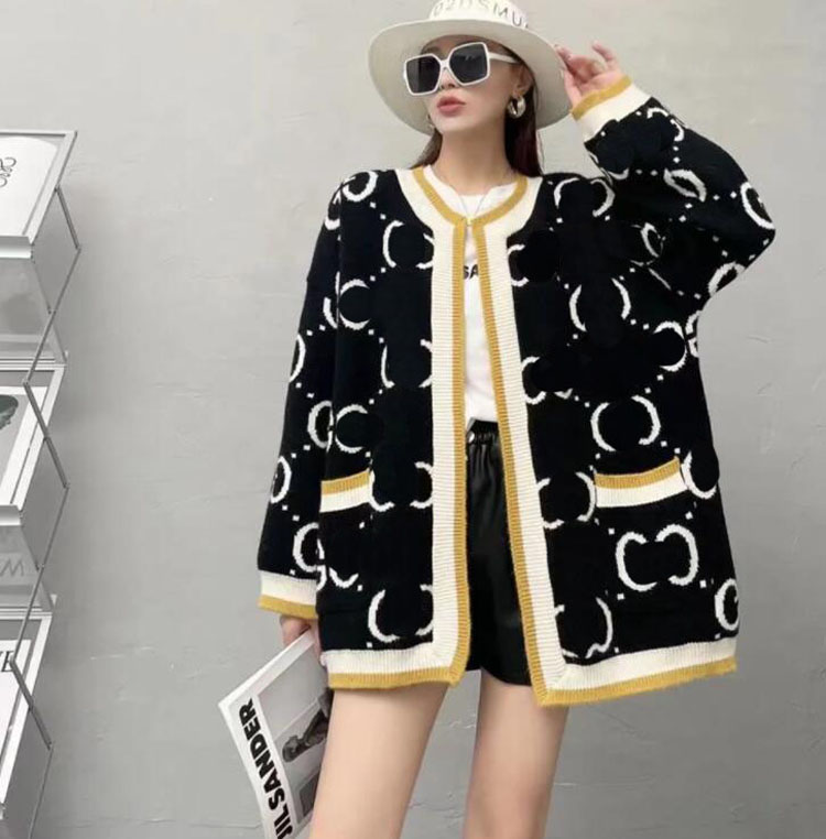 

23ss Top Women Fashion Designers Clothes Sweater Small Wind Loose Coat Winter Cardigan Cashmere Blend Letters Print High Quality Sweaters Streetwear Costume, Black