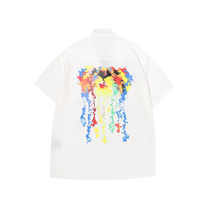 22SS Mens Hip Hop Shirts Streetwear Hawaiian Shirt Graffiti Print Beach Tops Summer Thin Tops Short Sleeve Male Clothing 00000