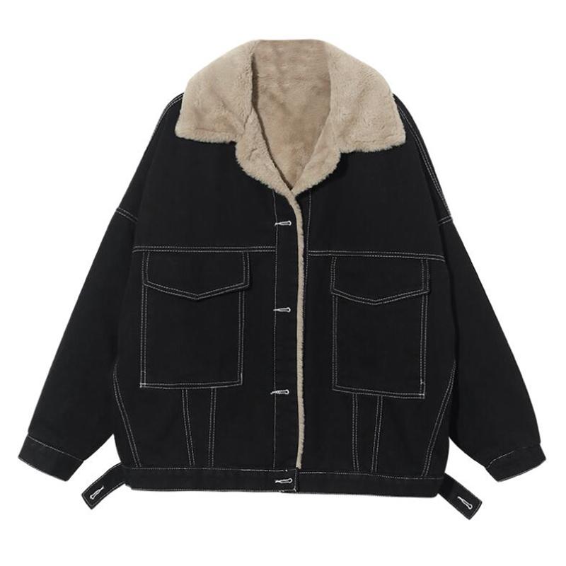 

Women's Jackets Casual Thick Warm Winter Coat For Women Oversized Fashion Lambswool Jean Denim Womens Cotton Clothes Korean StyleWomen's, Black