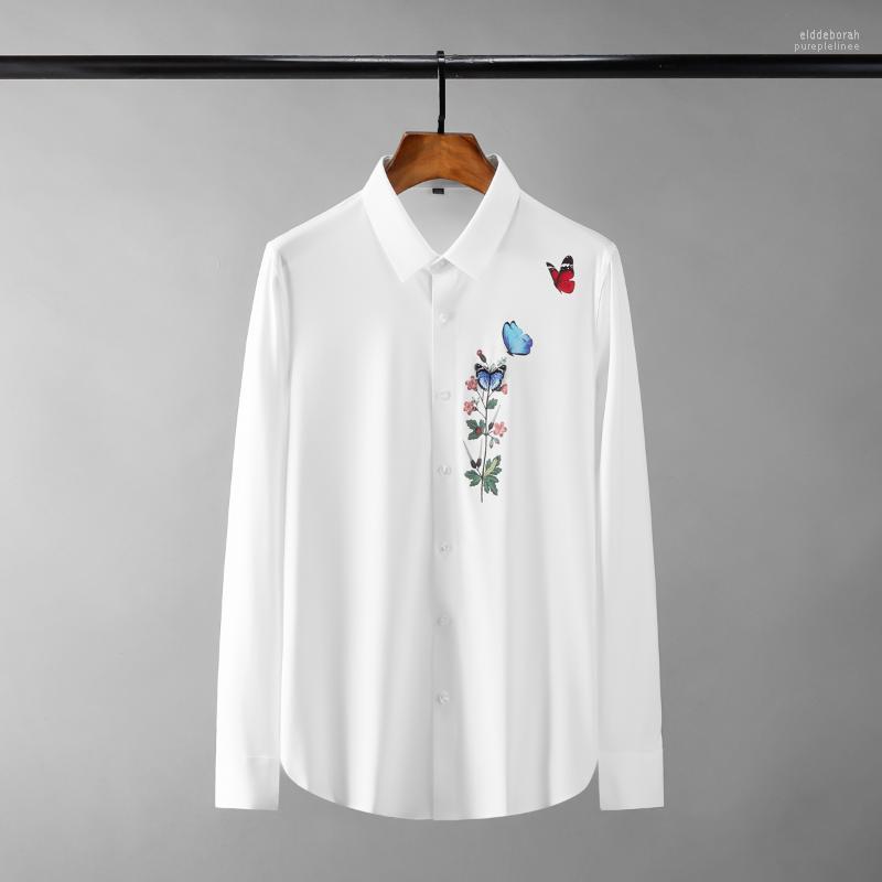 

Men's Casual Shirts Minglu Butterfly 3d Printed Male Luxury Long Sleeve Business And Mens Dress Slim Fit Party Man 4xl Eldd22, White