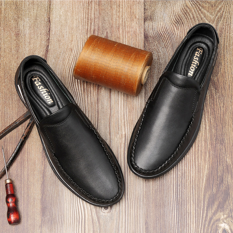 

Genuine Leather Men Casual Shoes Breathable Mens Loafers Fashion Slip-On Soft Driving Shoes Lightweight Non-Slip Walking Flats, Black