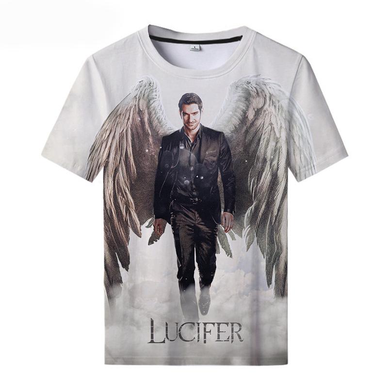 

Men's T-Shirts Round Neck T-shirt Lucifer Season 5 3D Printed Cool Men And Women Unisex, Beige