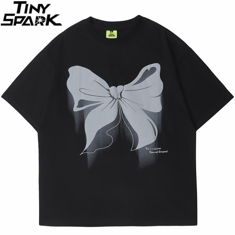

Men's T-Shirts Men Hip Hop T Shirt Streetwear Butterfly Bowknot Printed T-Shirt 2022 Summer Short Sleeve Tshirt Harajuku Cotton Loose Tops T, A10t737 black