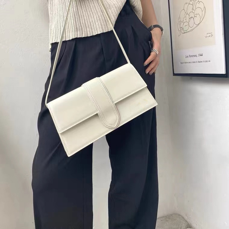 

Luxury Handbag Shoulder Bags Leather Designers Jacquemu Hand Flap Tote LE Bambino LONG Noeud Long Version Grand Armpit Bag, White