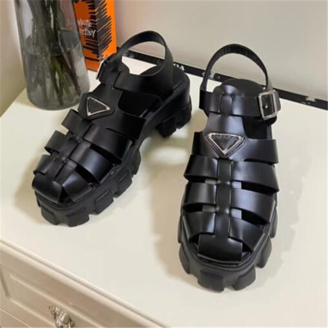 

Designer Womens Rome Sandals Summer Platform Shoes Chunky Heel Hollow Braided Buckle Sandal Baotou Leather Shoes, White