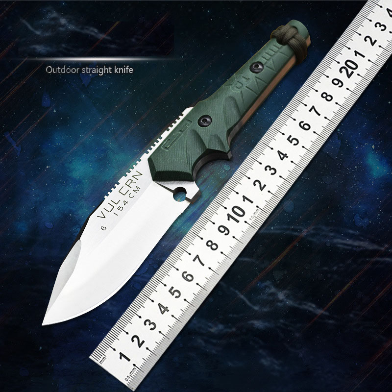Vulcrn Survival Straight Knife 154cm Green G10 Drop Point Blade Outdoor Camping Vandring Jakt Survival Tactical Knives With G1500 Kydex Tools