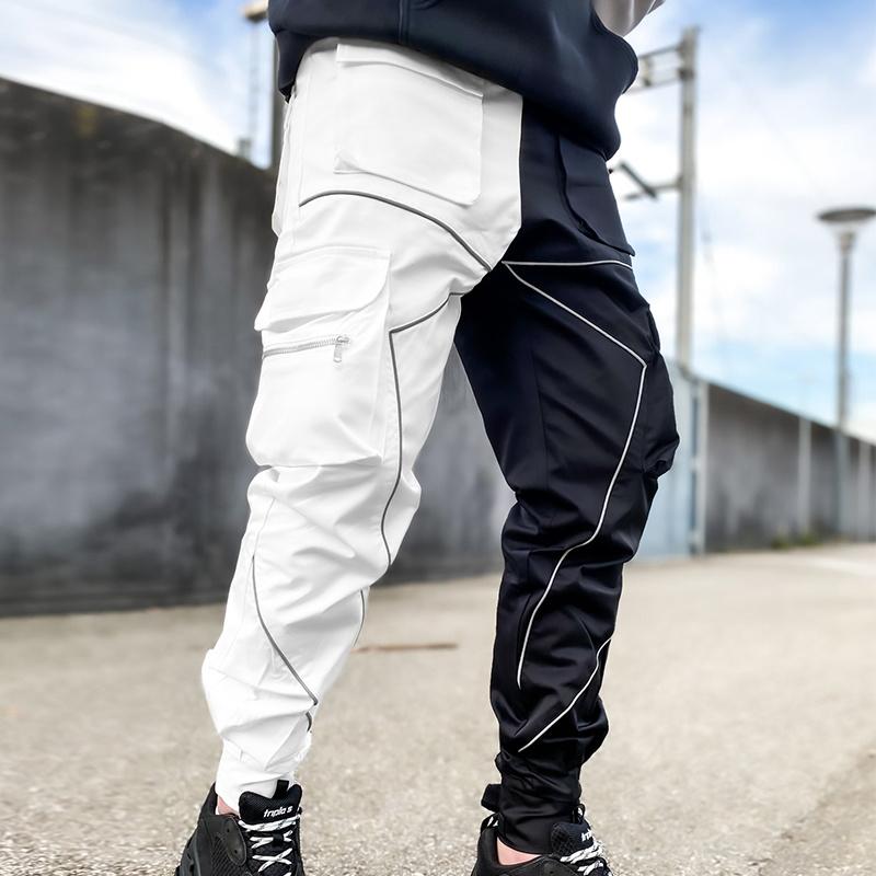 

Men's Pants Solid Topstitched Pocket Cargo Men's Dark Hihg Street Streetwear Spring Autumn Loose Trend Techwear Male DarkwearMen's, Black