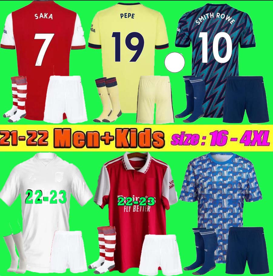 

21 22 PEPE SAKA jerseys Gunners ØDEGAARD THOMAS WILLIAN NICOLAS TIERNEY SMITH ROWE ARSen 2021 2022 soccer football shirt Men + Kids kit 123, White