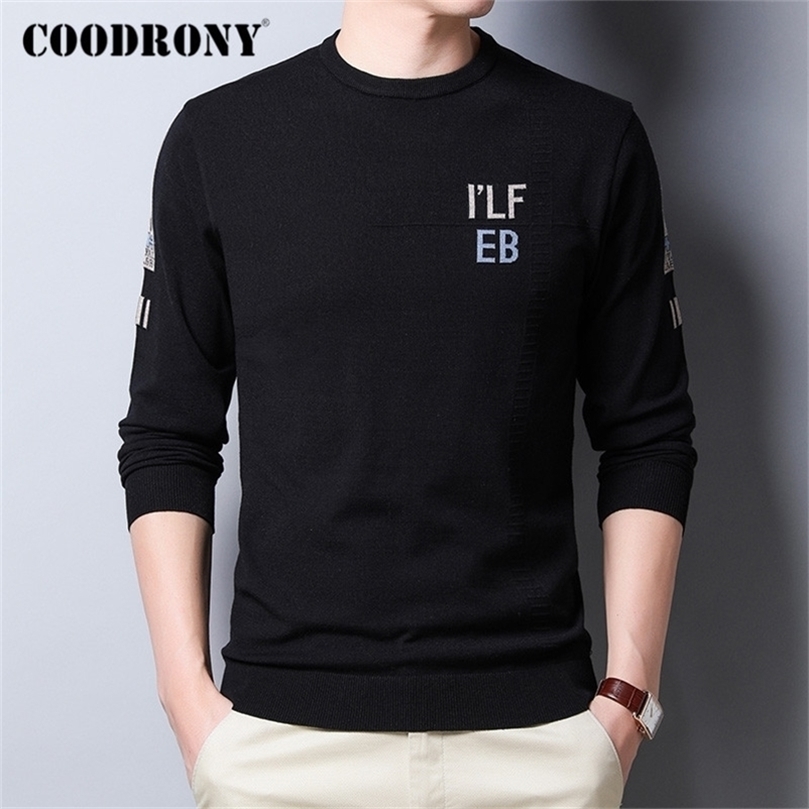 

COODRONY Brand Sweater Men Spring Autumn Arrival Cotton Knitwear Pullover Men Clothes Fashion Casual O-Neck Pull Homme C1033 201203, Black