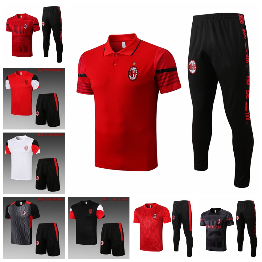 

21/22 New AC Milans Tracksuits Polo Short Sleeve Jacket Training Suit Jogging Set Football Soccer Jerseys Kit Chandal BRAHIM GIROUD Survetement Maillots De Foot E09