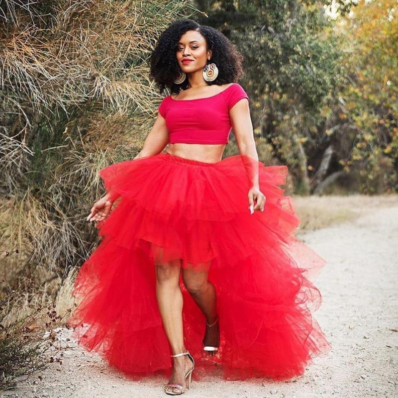 

Skirts 2022 High End Red Low Puffy Tulle Elastic Ruffles Tiered Long Lady Tutu Skirt Custom Made, White
