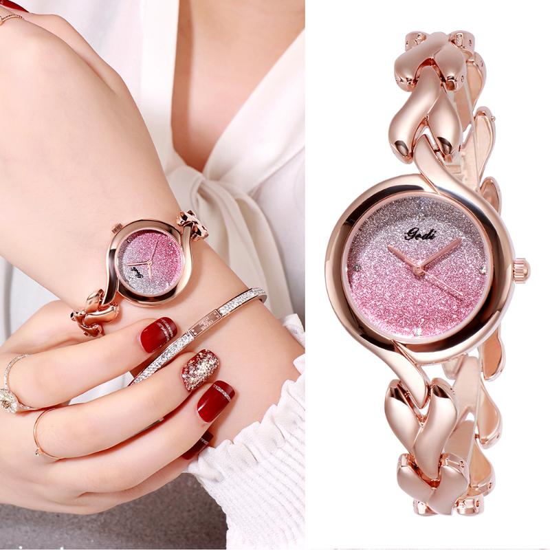 

Wristwatches GEDI Rose Gold Stainless Steel Bracelet Watch For Women Fashion Casual Waterproof Ladies Quartz Drop, Rose white
