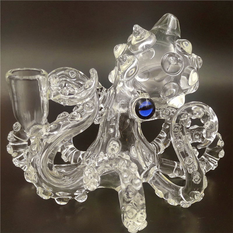 

Glass Bong Water Pipe Dab Rig Octopus Shape Hookah 14.4MM Female Joint Bubbler Recycler Borocilicate Craftbong