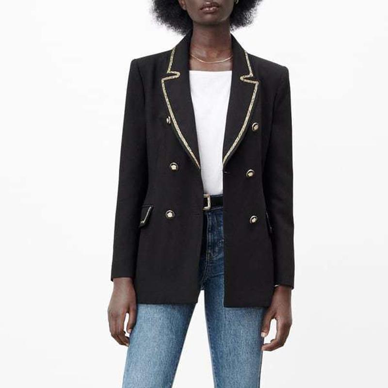 

Women's Suits & Blazers 2022 Spring Women Casual Coats Double Breasted Patchwork Slim Veins Female Elegant OL Street Blazer OuterwearWomen's