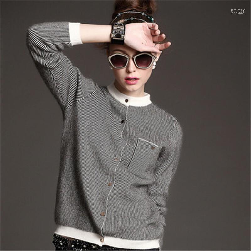 

Women' Sweaters Pure Cashmere Oneck Knit Women Korean Style Striped Loose Single Breasted Cardigan Sweater -2XL Retail Wholesale Jemi22, Black white