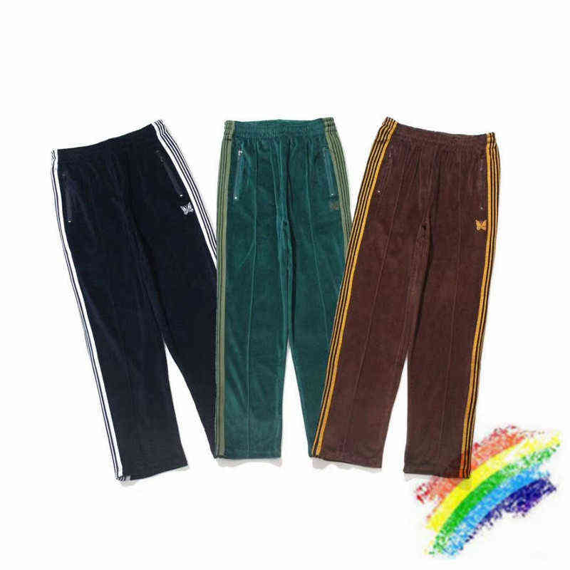 

Needles Streetwear Velvet Awge Jogging Pants Men Women High-Quality Awge Pants Butterfly Embroidery Needle Pants T220721