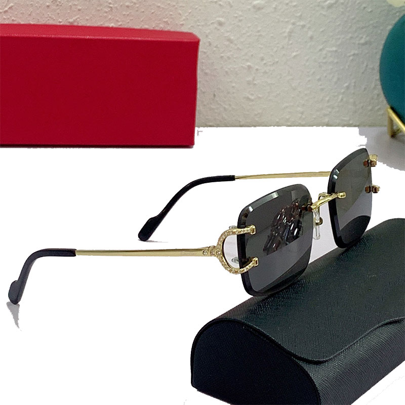

Sunglasses Designer Men Women Temples Inlaid Diamond Business Glasses Ultra light Rimless Top quality Brand sunglasses Original Box