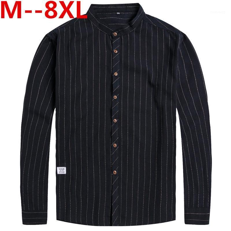 

5XL  Spring Mens Casual Shirts Cotton Linen Gray Color Brand Clothing Man's Long Sleeve Loose Clothes Male Tops Men's