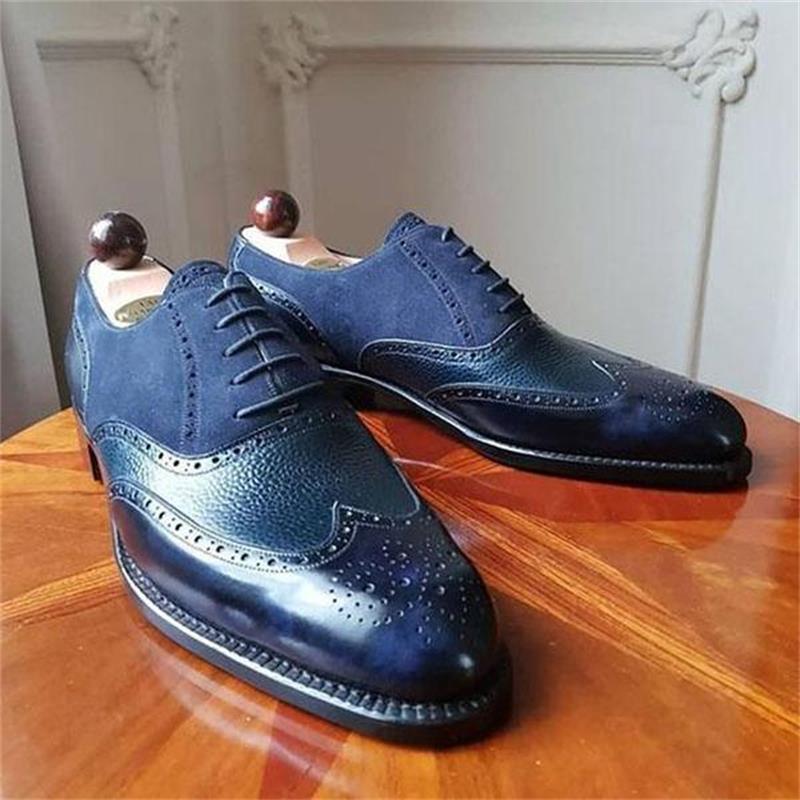 

Men Pu Leather Shoes Lace Up Casual Dress Oxfords Brogue Comfortable Spring Fashion Vintage Classic Male Casual HC320, Blue