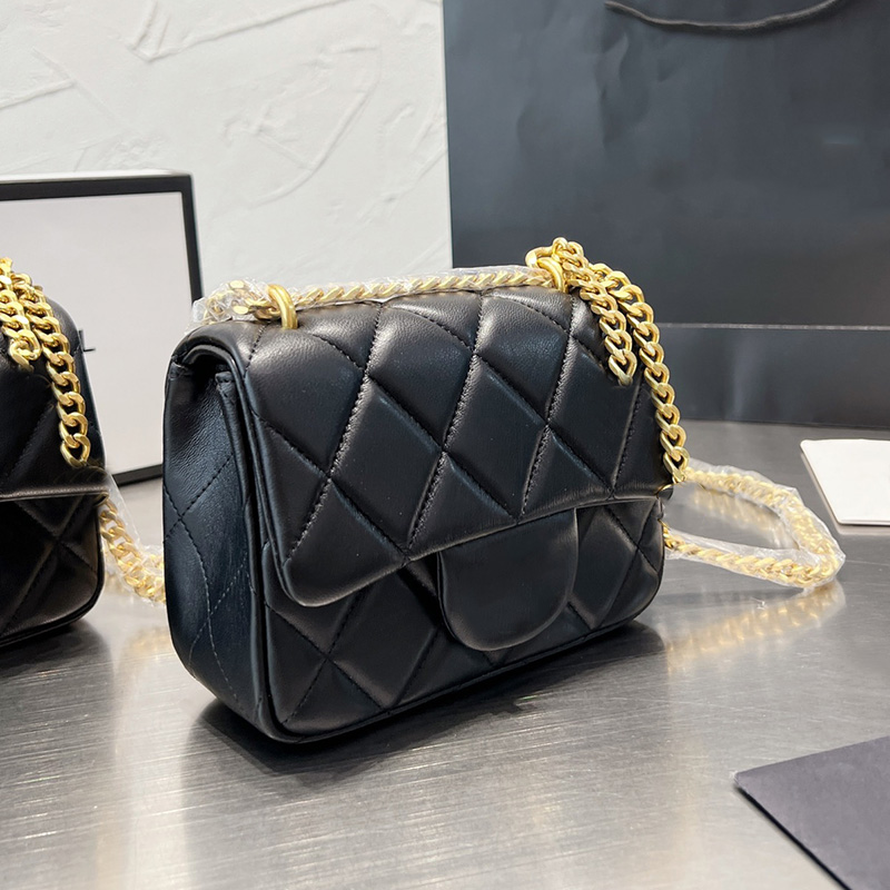 

22P F/W Classic Mini Flap Square Bags Quilted Enamel Badge Charms Gold Metal Chain Adjustable Shoulder Strap Purse Outdoor Sacoche Womens Handbags 18.5X5CM/22CM, Box