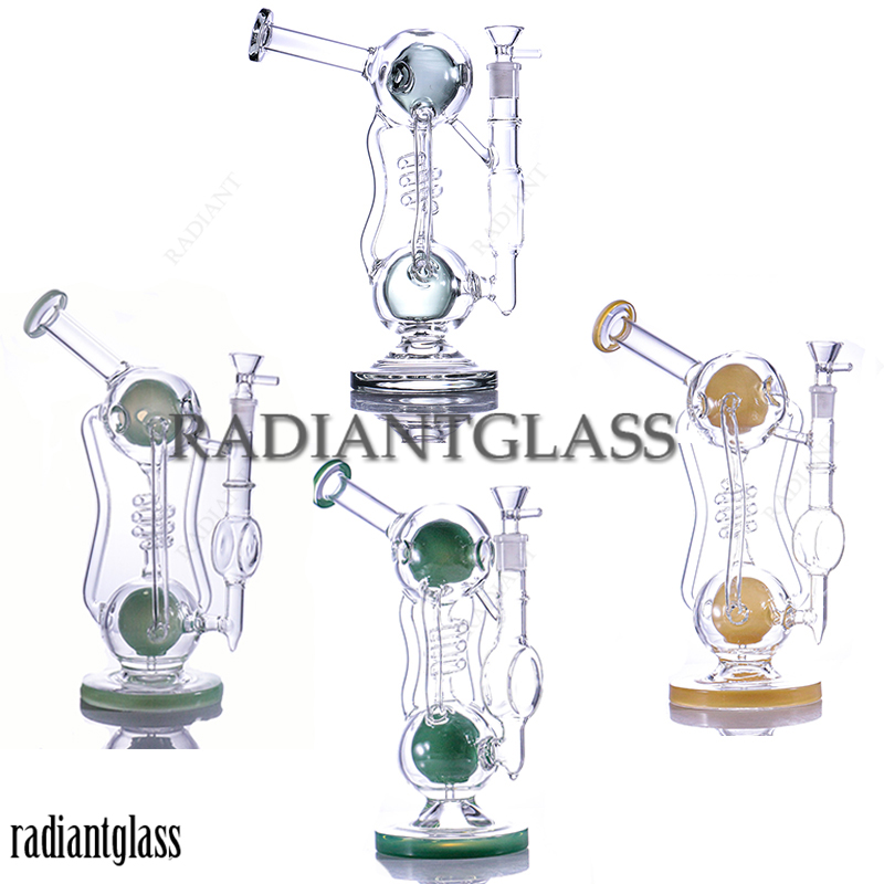 

Glass Water Bongs Dab Rig Hookahs dobble balls perc three tube Recycler Rigs Lookah Water Pipe 14mm Joint with Heady Bowl