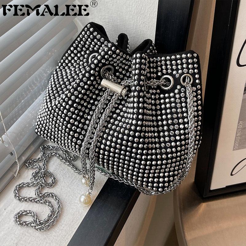 

Shoulder Bags Fashion Diamond Ladies Evening Party Clutch Handbags Chains Luxury Crystal Rhinestone Messenger Banquet Women BagsShoulder, Black