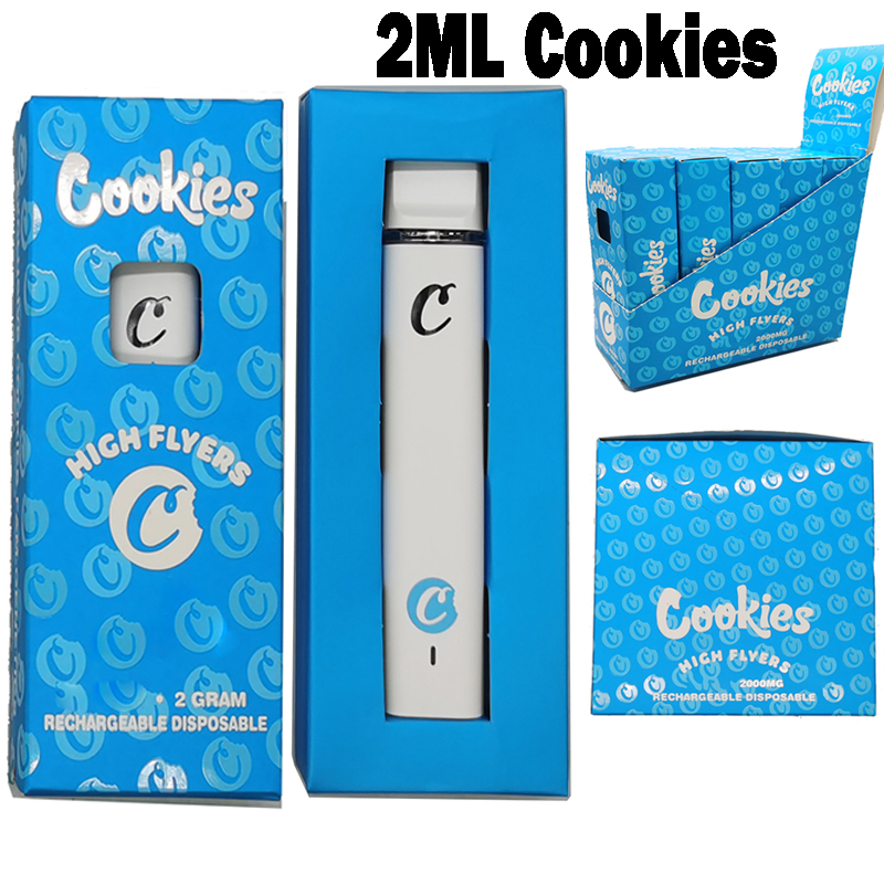 

2ML Cookies High Flyers Disposable Vape Pens Oil Rechargeable 350mah Battery D8 Vapes Flat Thick Distillate 510 Thread Carts Cartridges Empty Packaging Custom Box