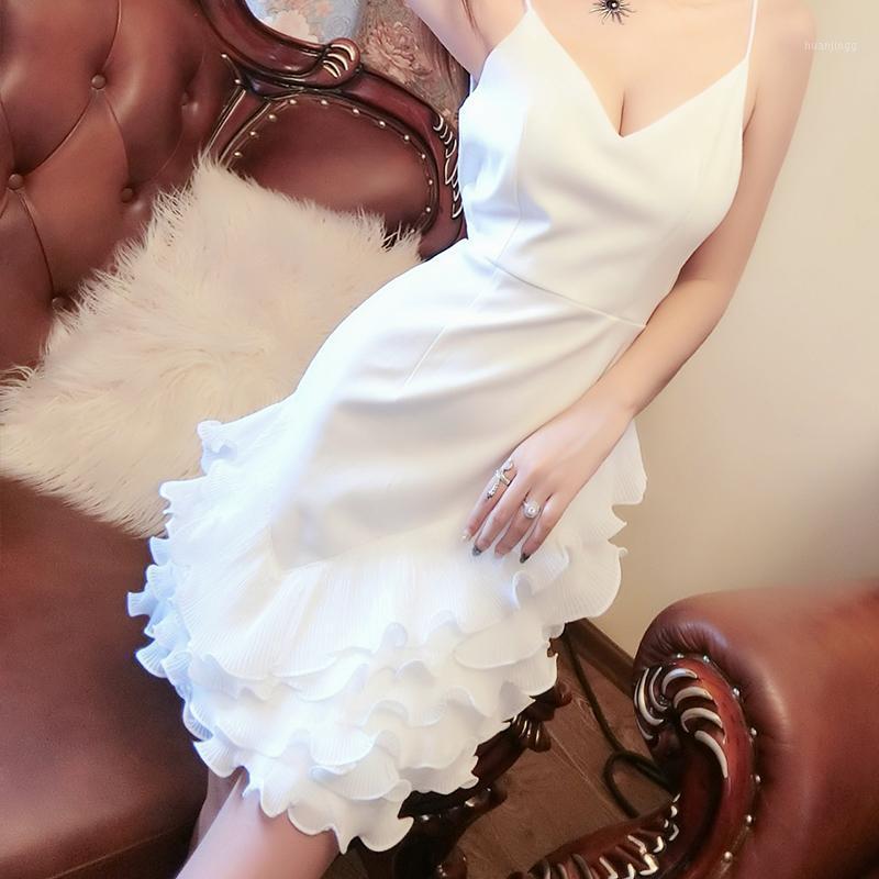 

Casual Dresses Sexy Korean Style Women' Clothing Fashion Brand Summer Party Dress Halter Off Shoulder V-neck Low-cut Backless Mini-dresses, White