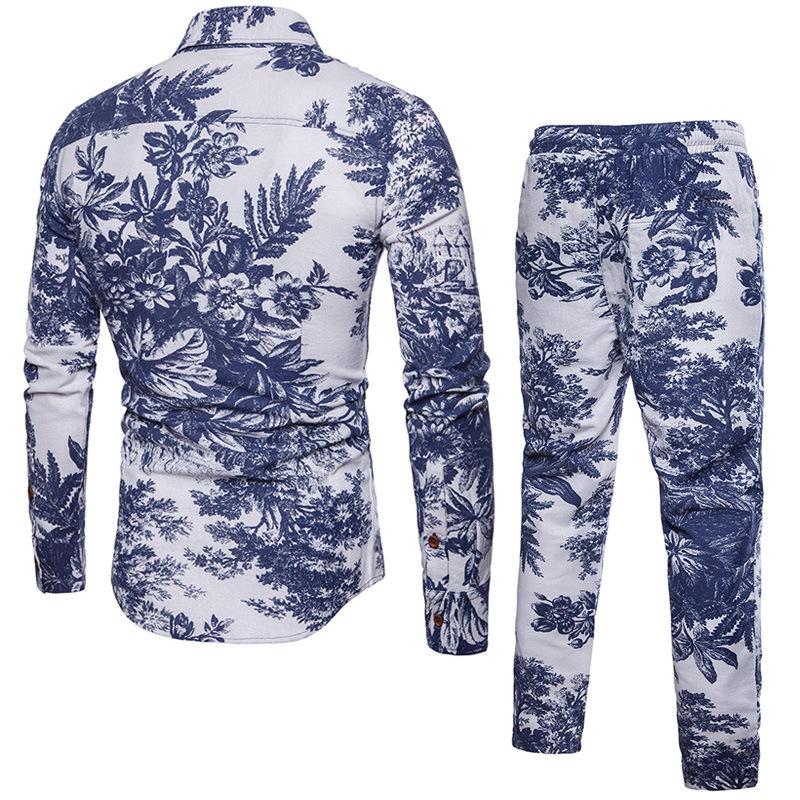 

Men's Tracksuits Fashion Folk Floral Printed Tracksuit Men Casual Two Piece Suit Shirts Drawstring Sweatpants Plus Size -5XL Ensemble Homme