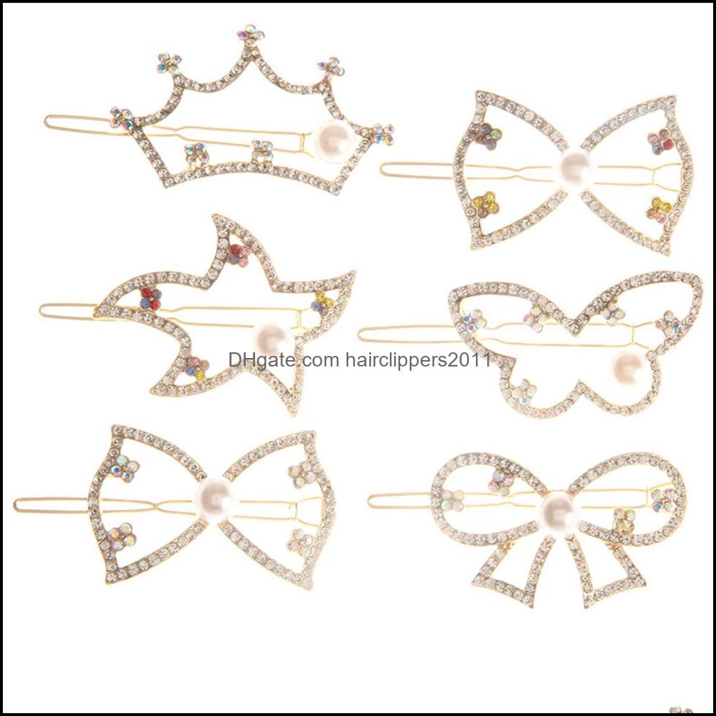 

Hair Accessories Tools Products Diamond Bowknot Crystal Rhinestones Alloy Clips Sweet Bangs Side Clip Pearl Crown Frog Leaf Barrette Drop